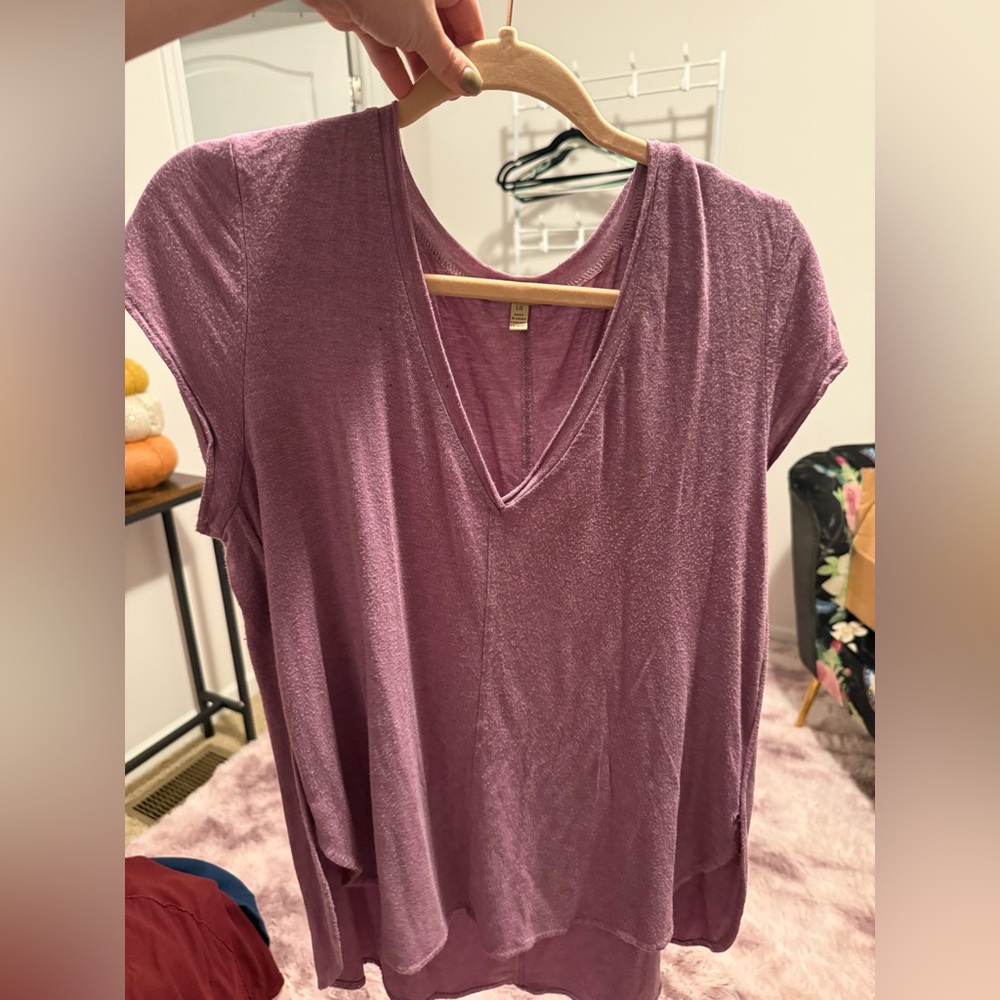 Bordeaux Mauve V-Neck Short Sleeve Top